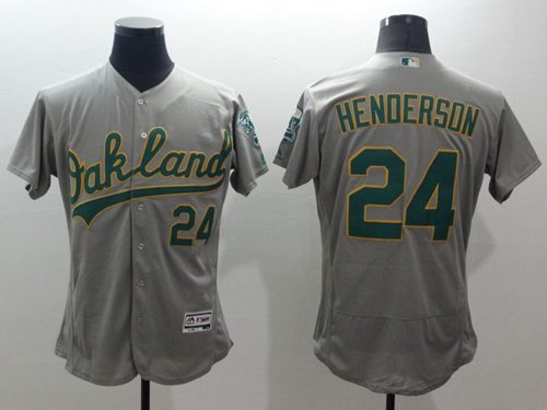 Athletics #24 Rickey Henderson Grey Flexbase Authentic Collection Stitched MLB Jersey - Click Image to Close